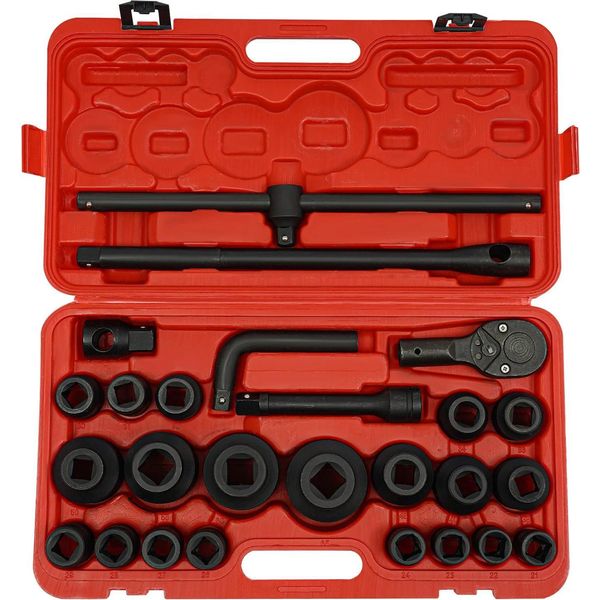 Set Di Bussole A Percussione - 26 Pezzi - Attacco Quadrato 1,90/2,54 Cm - Acciaio Ad Alto Tenore Di Carbonio 45 - Fosfatato Nero E Temprato - Per Utensili Pneumatici - 20 Kg-image