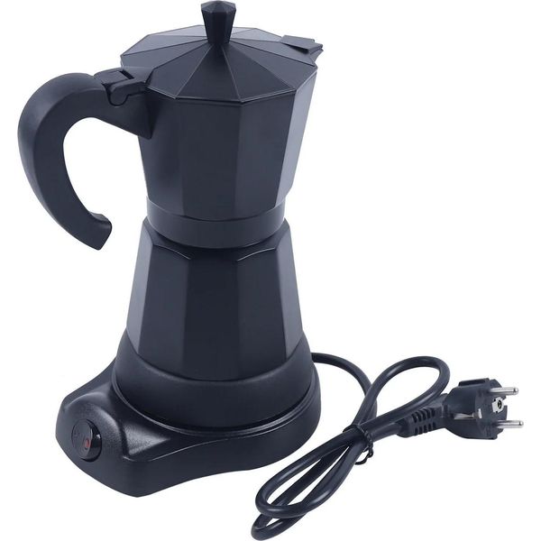 Caffettiera Espresso - Caffettiera Elettrica - Capacità 300 Ml - Alluminio - Base Rimovibile - Nero-image