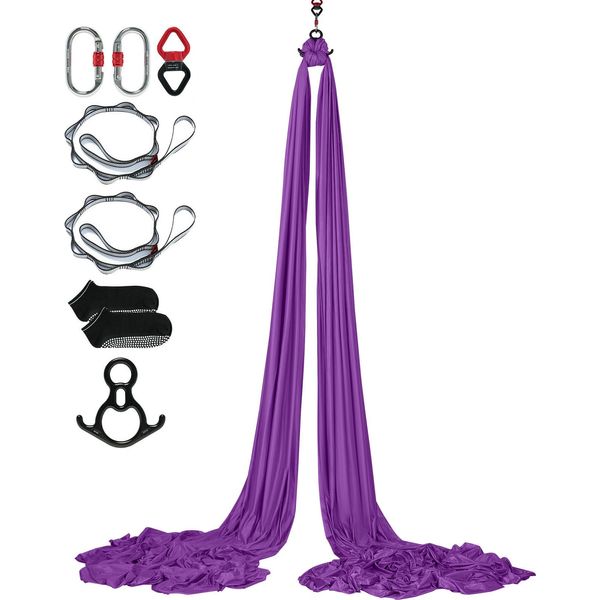 Succebuy Aerial Silk & Yoga Swing, 7,9 M, Set Di Amache Per Yoga Aereo Con Tessuto Di Nylon Da 100 G/M², Attrezzatura Completa Per Il Rigging E Semplici Istruzioni Di Montaggio-image