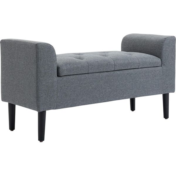 Panca Con Contenitore, Panca Imbottita Con Aspetto Lino, Gambe In Legno, Panca Letto Caricabile Fino A 130 Kg, Per Soggiorno Camera Da Letto Corridoio, 116 X 44 X 58 Cm Grigio Chiaro-image