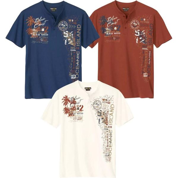 Atlas For Men - Maglietta "Henley"" Da Uomo (Confezione Da 3) AF2335 (3XL) (Ecru/Terracotta/Blu Navy)"-image