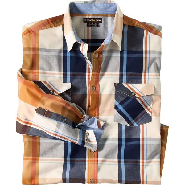 Atlas For Men - Camicia Da Uomo AF2514 (L) (Ecrù/Ocra/Blu Marino)-image