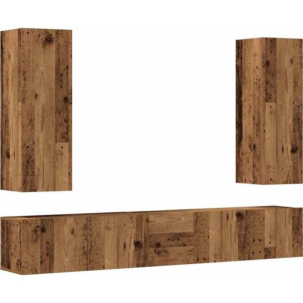 Syfax™ Set Mobile Tv 5 Pz Montato A Parete Legno Antico In Truciolato-image