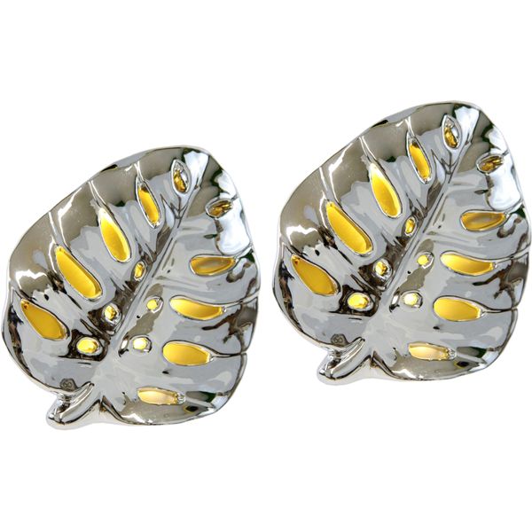 Dekofigur I.Ge.A. "Led-Deko Blatt Aus Keramik", Silber, B:13Cm H:12Cm, Keramik, Dekofiguren, Deko-Objekt Statue Geschenkidee 2Er Set, Silber-image