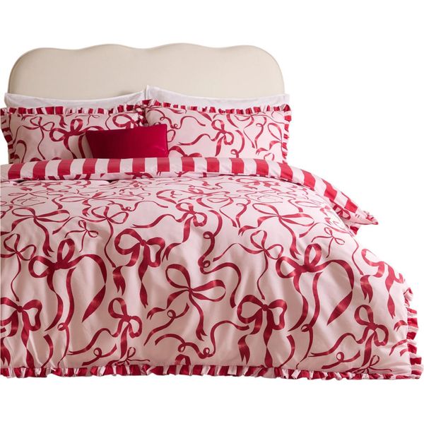 Furn - Set Di Biancheria Da Letto "Lavieen Bows"", Reversibile RV3614 (Letto Singolo) (Rosa/Rosso)"-image