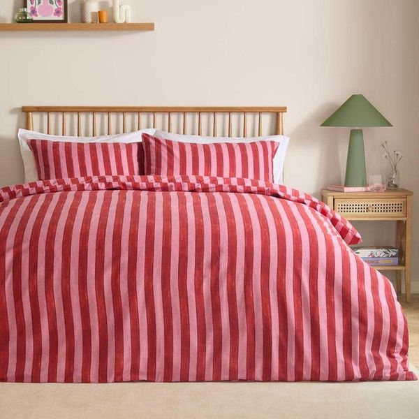 Furn - Set Di Biancheria Da Letto A Righe "Dualtone"", Reversibile RV3644 (Letto Singolo) (Rosa/Rosso)"-image