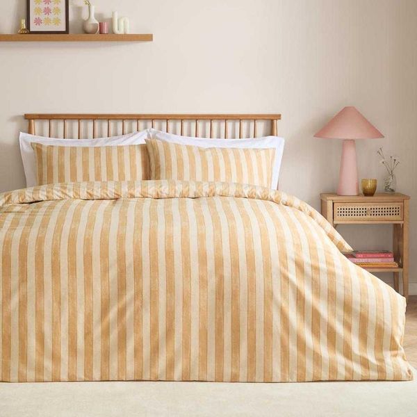 Furn - Set Di Biancheria Da Letto A Righe "Dualtone"", Reversibile RV3644 (Letto Matrimoniale) (Giallo/Burro)"-image