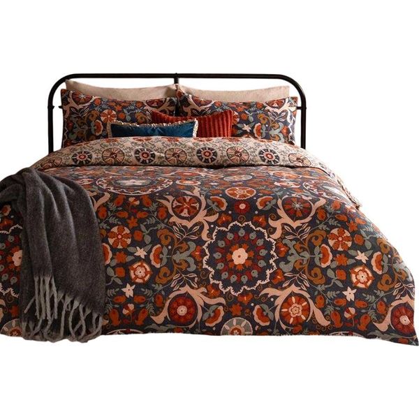 Furn - Set Di Biancheria Da Letto Stampato "Kinfolk"", Reversibile RV3623 (Letto Matrimoniale) (Blu Jeans)"-image