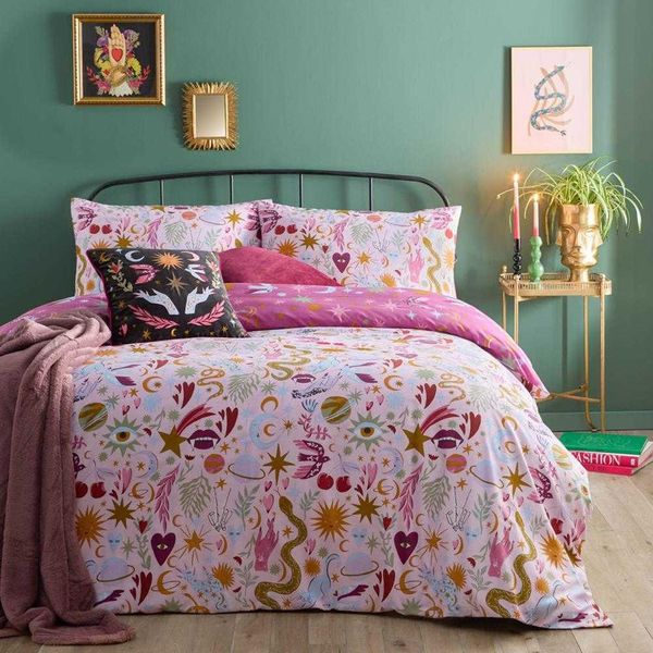 Furn - Set Di Biancheria Da Letto Stampata "Enchanted"", Reversibile RV3648 (Letto Matrimoniale) (Rosa)"-image