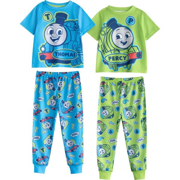 Thomas And Friends - Pigiama Con Pantaloni Lunghi Per Bambini, Maniche Corte (Confezione Da 2) NS9701 (110) (Blu/Verde)-image
