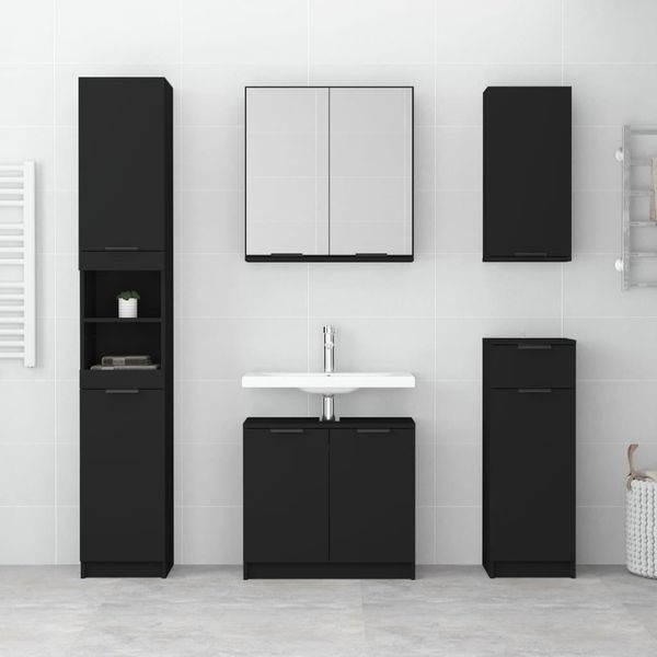 Syfax™ Armadietto Da Bagno Nero 32X34X188,5 Cm In Legno Multistrato-image