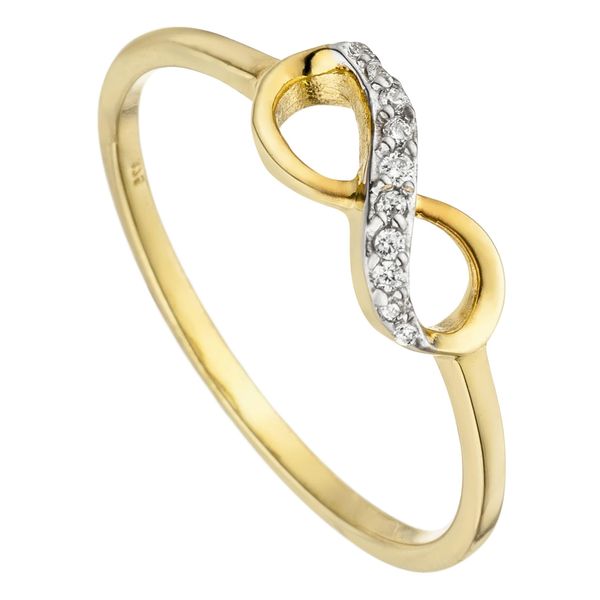 Goldring Jobo "Ring Unendlich" Gr. 54, Gelb (Gelbgold 375), Fingerringe, Damen, 54, Gelbgold 375, Goldring, 375 Gold Mit 10 Zirkonia-image