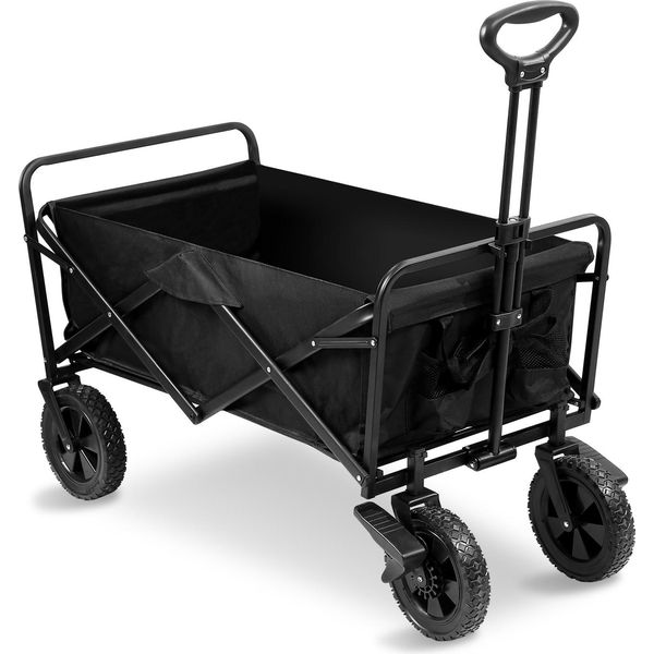 Yakimz Carrello A Mano Pieghevole Carrello Porta Attrezzi Da Giardino Carrello Da Trasporto Con Manico Telescopico Carrello Da Spiaggia Nero-image