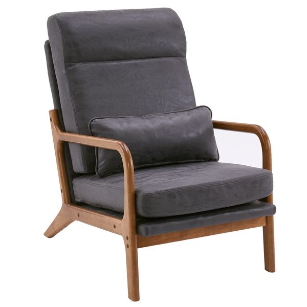 Poltrona Lounge, Poltrona Con Braccioli, Schienale Alto, Con Cuscino Lombare, Grigio Scuro-image