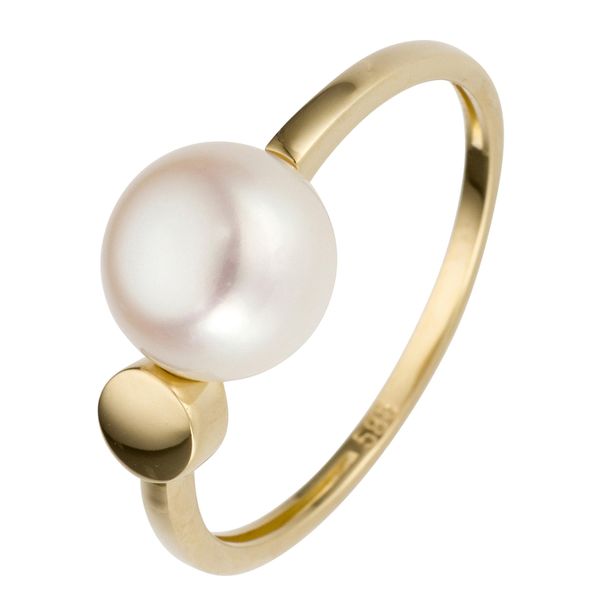 Perlenring Jobo Gr. 58, Gelb (Gelbgold 585), Fingerringe, Damen, 58, Gelbgold 585 Perlen, Gelbgold 585, Perlen, Perlenring, 585 Gold Mit SüßWasser-Zuchtperle-image