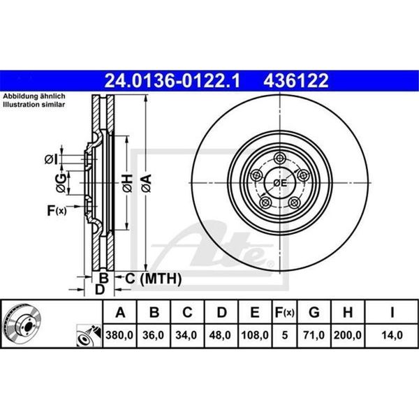 2X Disco Freno Ate 24.0136-0122.1 Per Jaguar Xf (_J05_ CC9) Xk Cabrio (X150)-image