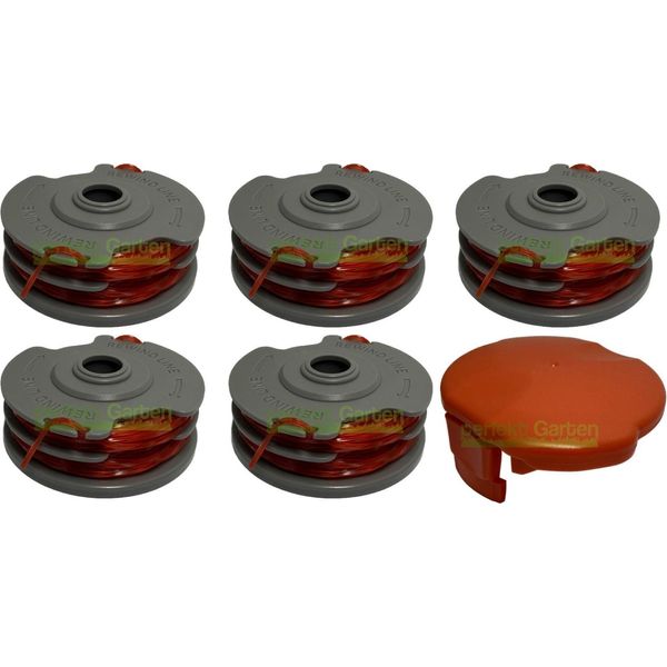 5 Bobine Di Filo + Cappuccio Per Flymo Revolution 2000 2300 2500 513937189 Decespugliatore-image
