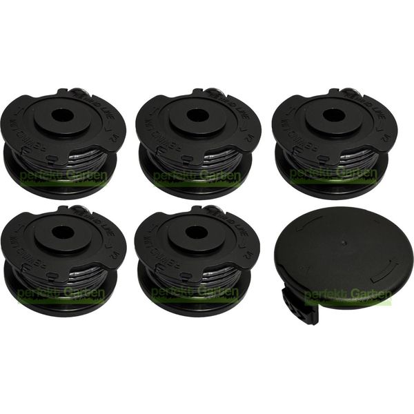 5 Bobine Di Filo + Cappuccio Per Bosch 3600HA5002 3600HA5001 / F016800569 Decespugliatore-image
