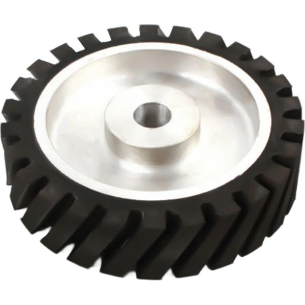 Ruota/Rullo Di Contatto Per Levigatrice A Nastro - Gomma Scanalata - Anima In Alluminio - Dimensioni 20×5 Cm - Foro 2,5 Cm - Per Levigatura E Lucidatura - Nero-image
