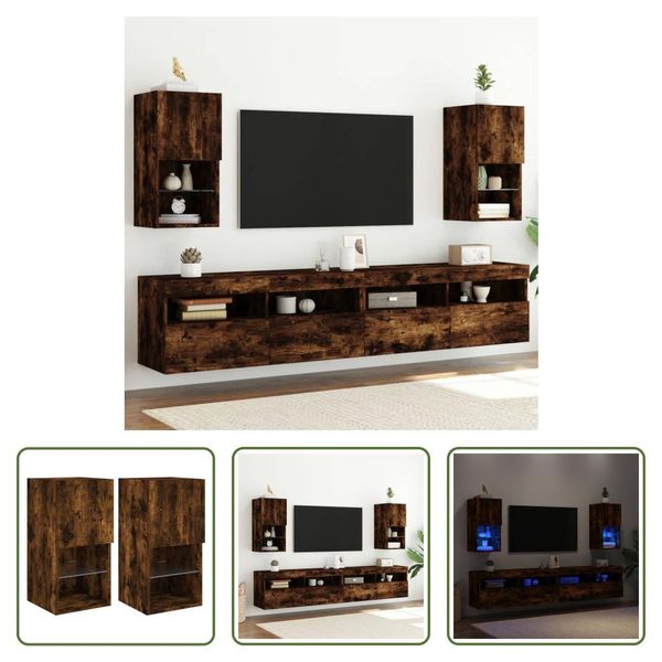 The Living Store Mobili Tv Con Luci Led 2 Pz. Rovere Fumé 30,5X30X60 Cm-image