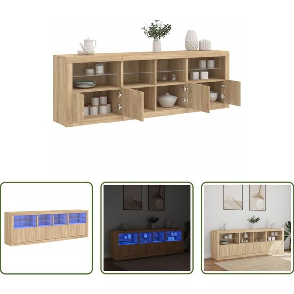 The Living Store Credenza Con Luci Led Rovere Sonoma 202X37X67 Cm-image