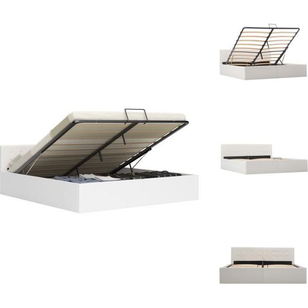 Vidaxl Letto Contenitore Idraulico In Pelle Finta Bianca 160×200 Cm - Letti E Strutture Letto-image