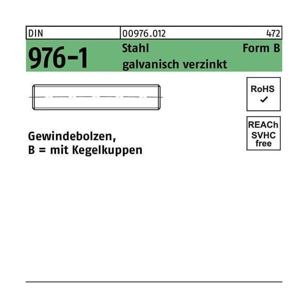 Din 976 Forma B Bullone Filettato Vg M12X160 Acciaio Zincato Con Testa Conica 25 Pz-image