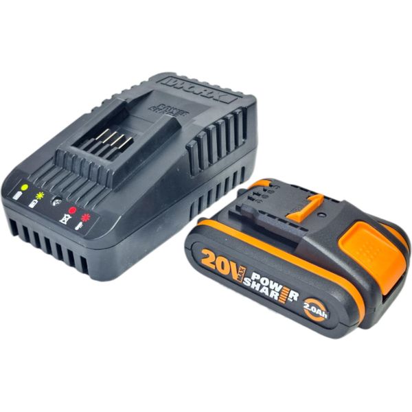 Worx WA3601 20 V Caricabatteria E Kit Batteria Con 1 Batteria Da 2,0 Ah + Caricabatteria WA3880-image