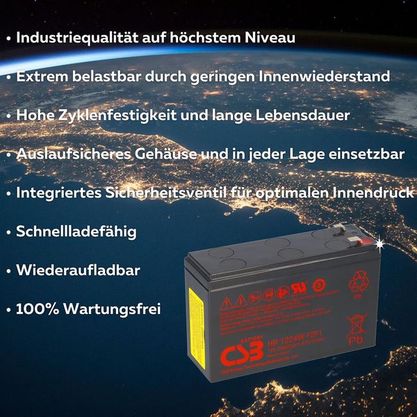 Batteria Al Piombo Csb Ad Alta Corrente HR1224WF2F1 12V 24W- 6Ah 12V 6Ah Piombo-Acido Nero-image