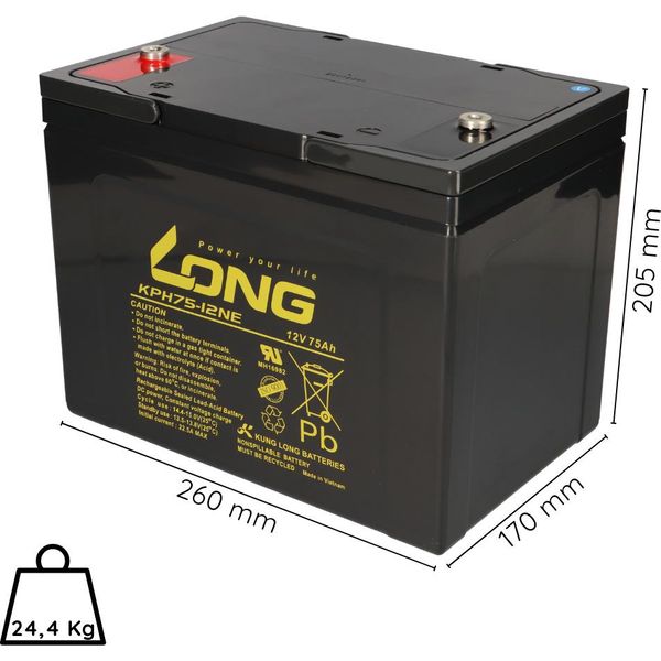 Batteria Di Ricambio Per Rehaxpert Goliath Ne 2X Kung Long Al Piombo KPH75-12NE M6 12V 75Ah A Prova Di Ciclo-image