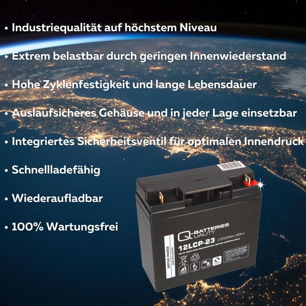 1X Q-Batteries 12LCP-23 / 12V - 23Ah Batteria Al Piombo Tipo Agm - Deep Cycle Vrla-image