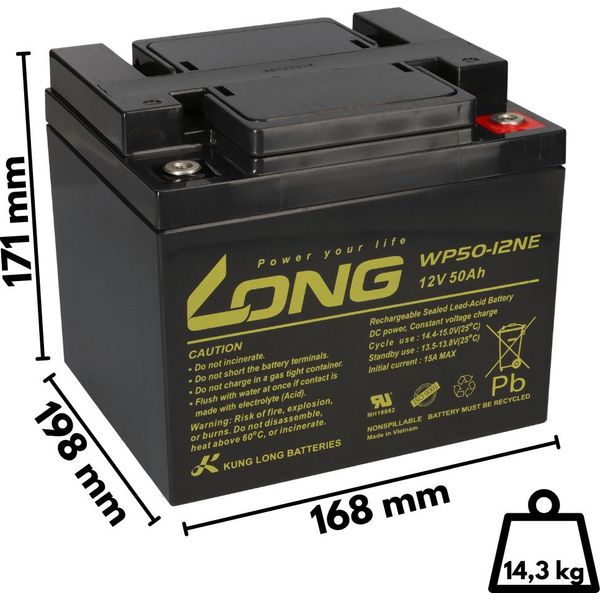 Batteria Di Ricambio Per Mobilis M74 2X Kung Long 12V 50Ah Batteria Al Piombo-Acido Cycle-Proof Agm Vrla-image