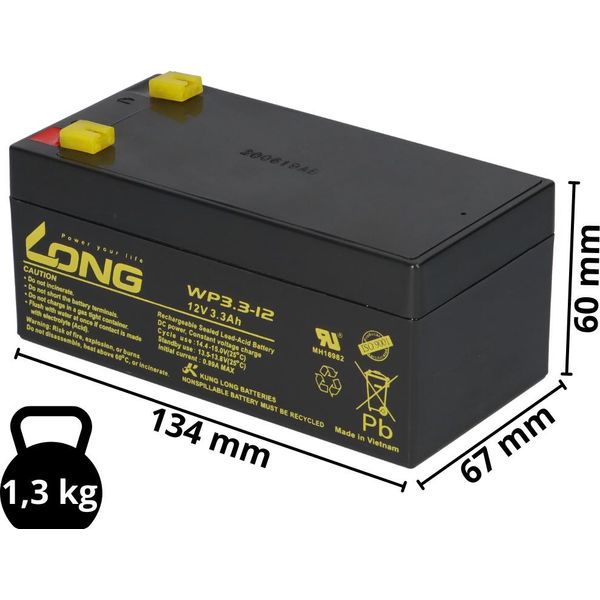 Batteria Al Piombo 12V 3,3Ah Compatibile BAT/BBB3 Batteria Agm Vds-image