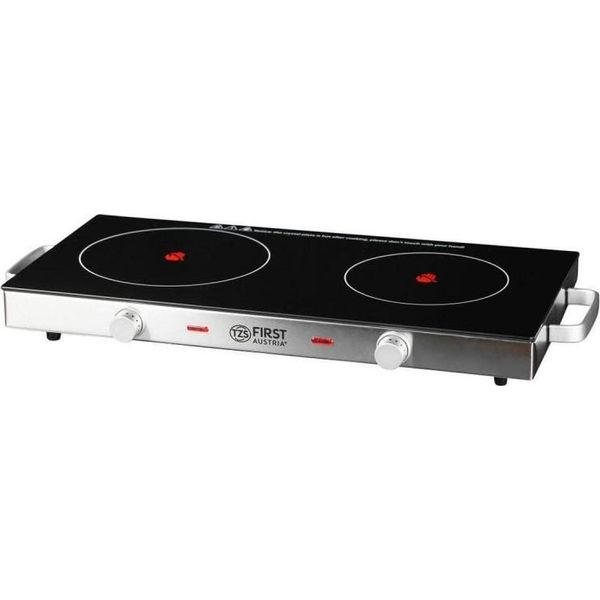 First FA-5096-7 Doppio Piano Cottura A Infrarossi, 2800 W, Fino A 300 °C, Termostato, Vetroceramica, Nero/Acciaio Inox-image