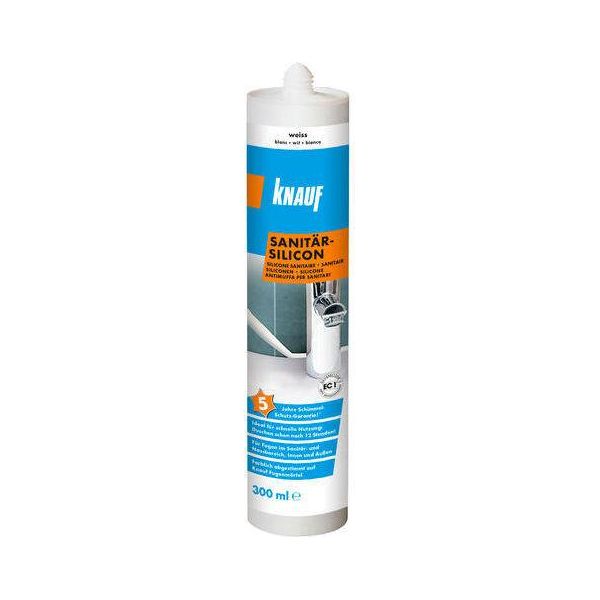 Knauf Sanitary Silicone Per Bagni, Docce - Sigillante Permanentemente Elastico, Sigillante Per Giunti Antimuffa, Impermeabile, 300 Ml, Bianco-image