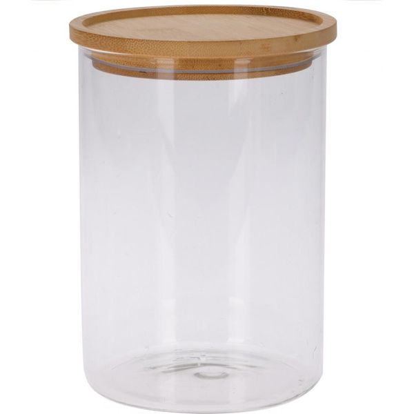 Contenitore Per Alimenti Excellent Houseware, Vetro/Bambù, 12,5X17,5 Cm, Trasparente/Marrone-image