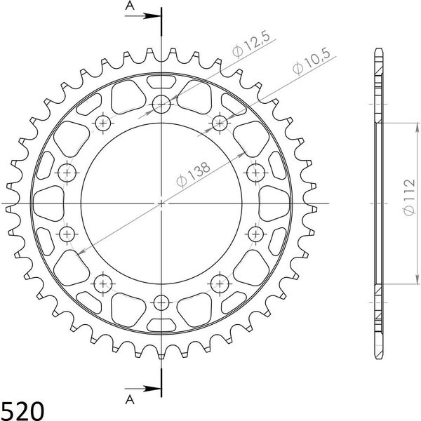 Pignone Supersprox In Acciaio 520 - 41T (Nero) RFE-1303:41-BLK|ID 112,0 Lk 138,0 5 Fori-image
