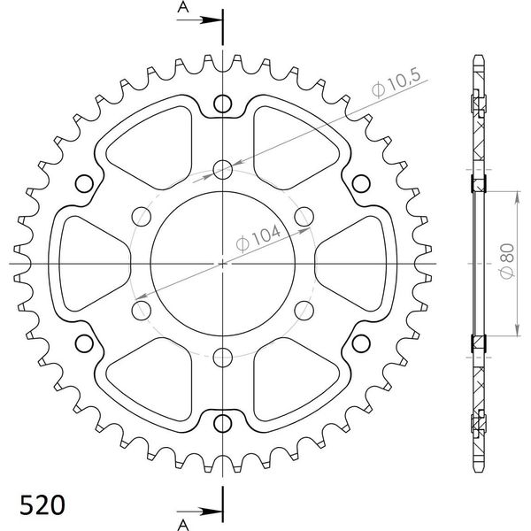 Supersprox Stealth-Kettenrad 520 - 44Z (Oro) RST-478:44-GLD|ID 80,0 Lk 104,0 6-Loch-image