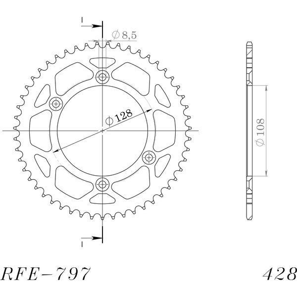 Pignone In Acciaio Supersprox 428 - 51T (Nero) RFE-797:51-BLK|ID 108,0 Lk 128,0 4 Fori-image