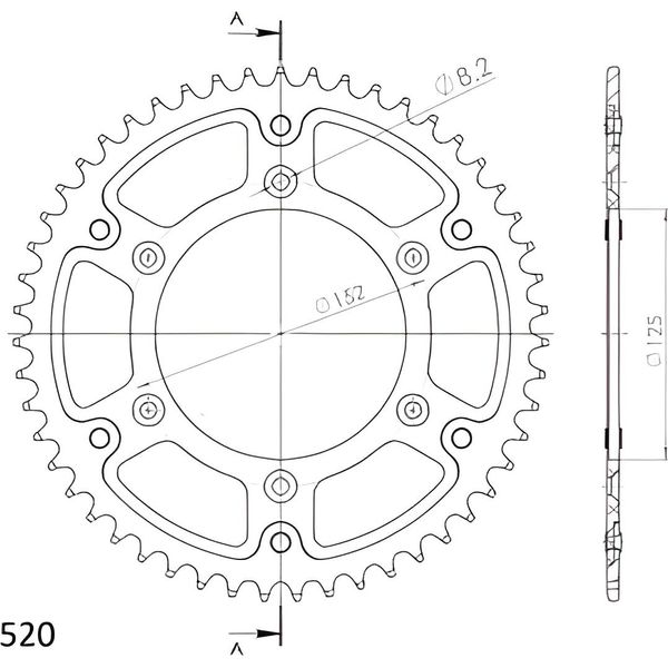Pignone Supersprox Stealth 520 - 51T (Argento) RST-8000:51-SLV|ID 125.0 Lk 152.0 6 Fori-image