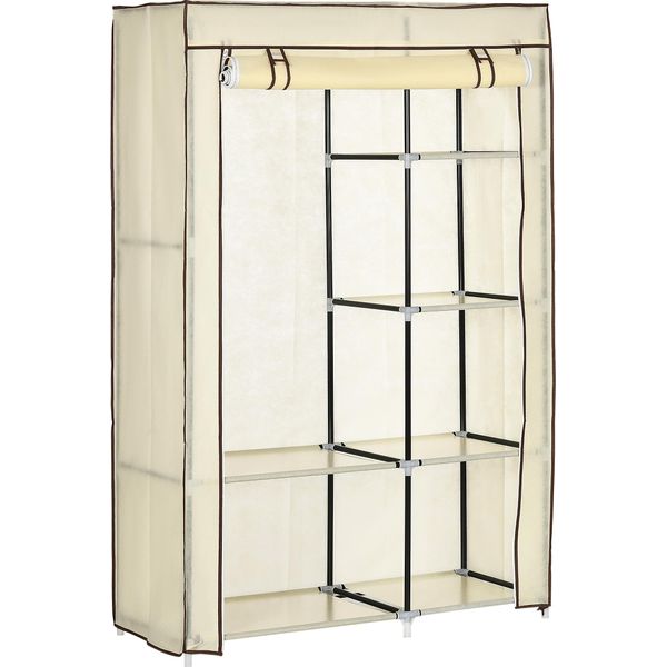 Homcom Armadio Armadio In Tessuto Con 2 Appendiabiti, 6 Scomparti, Armadio Pieghevole In Pile, Armadio Pieghevole Per Camera Da Letto, Corridoio, Crema, 103 X 43 X 162,5 Cm-image