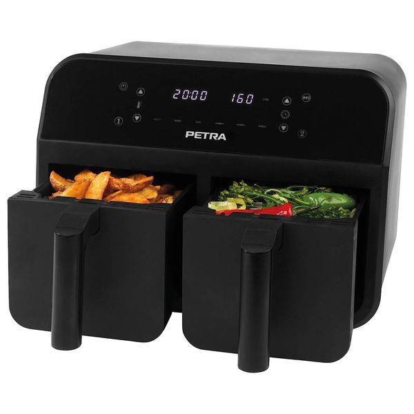 Friggitrice Ad Aria Calda Petra Dual 2 Cestelli Antiaderenti Xxl 7,4 L 2400 W Nero-image
