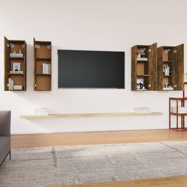 The Living Store Mobili Tv 4 Pz. Rovere Fumé 30,5X30X90 Cm Materiale A Base Di Legno-image