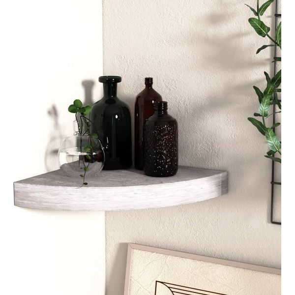 The Living Store Mensola Galleggiante Ad Angolo In Cemento Grigio 25X25X3,8 Cm Mdf-image