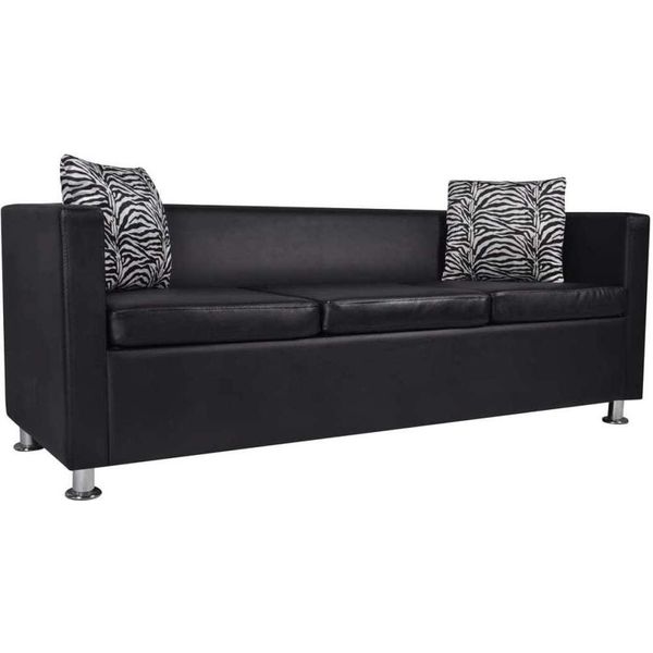 The Living Store Divano A 3 Posti In Ecopelle Nero-image