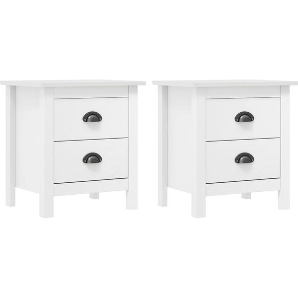 The Living Store Comodino Hill 2 Pz. Bianco 46X35X49,5 Cm In Legno Di Pino Massiccio-image