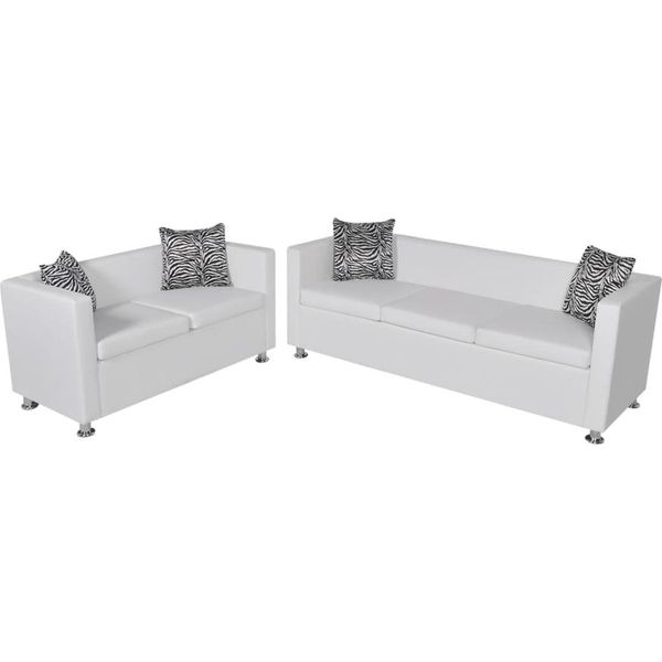 The Living Store Set Di Divani In Ecopelle 3 Posti + 2 Posti Bianco-image