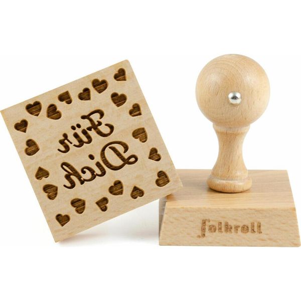 Timbro Per Biscotti Con Motivo Folkroll Per Te, 55X55 Mm, Timbro Per Biscotti, Timbro Da Forno, Timbro Per Biscotti, Legno Di Faggio, 892745-image