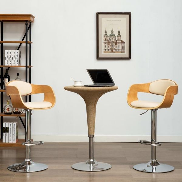 The Living Store Sgabello Da Bar 2 Pz. Legno Curvo Crema E Similcuoio-image
