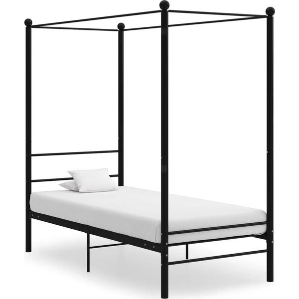 The Living Store Letto A Baldacchino In Metallo Nero 90X200 Cm-image